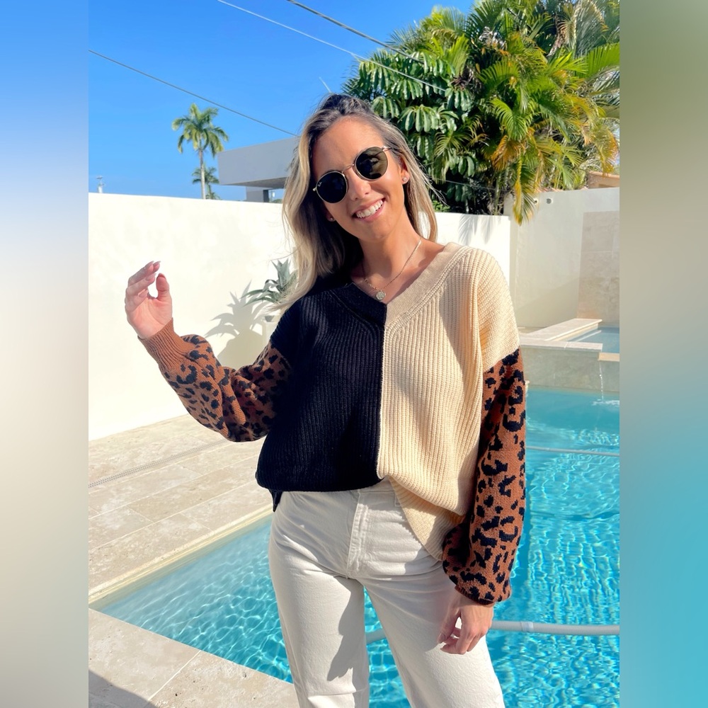 Colorblock Leopard Sweater
